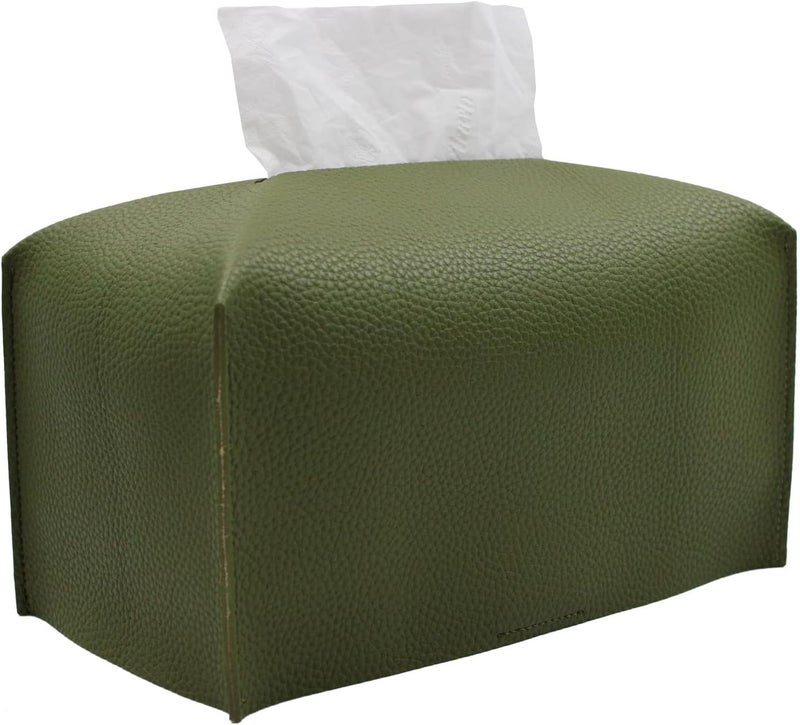 Livelab Tissue Box Cover, Rectangular Modern Decorative PU Leather Tissue Box Case Organizer Holder for Vanity Countertop, Night Stands, Livingroom, Office Desk & Car 9.5X5X5'' | Olive Green - Image 1