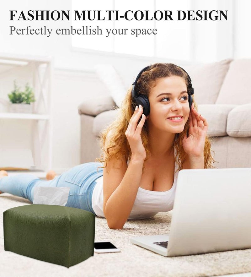 Livelab Tissue Box Cover, Rectangular Modern Decorative PU Leather Tissue Box Case Organizer Holder for Vanity Countertop, Night Stands, Livingroom, Office Desk & Car 9.5X5X5'' | Olive Green - Image 3