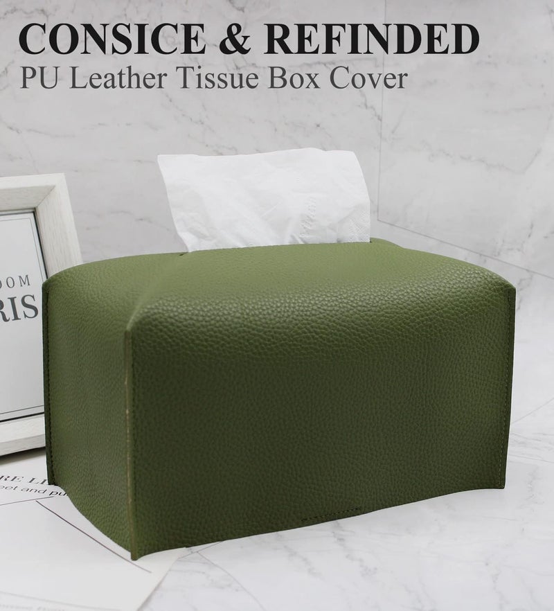Livelab Tissue Box Cover, Rectangular Modern Decorative PU Leather Tissue Box Case Organizer Holder for Vanity Countertop, Night Stands, Livingroom, Office Desk & Car 9.5X5X5'' | Olive Green - Image 2