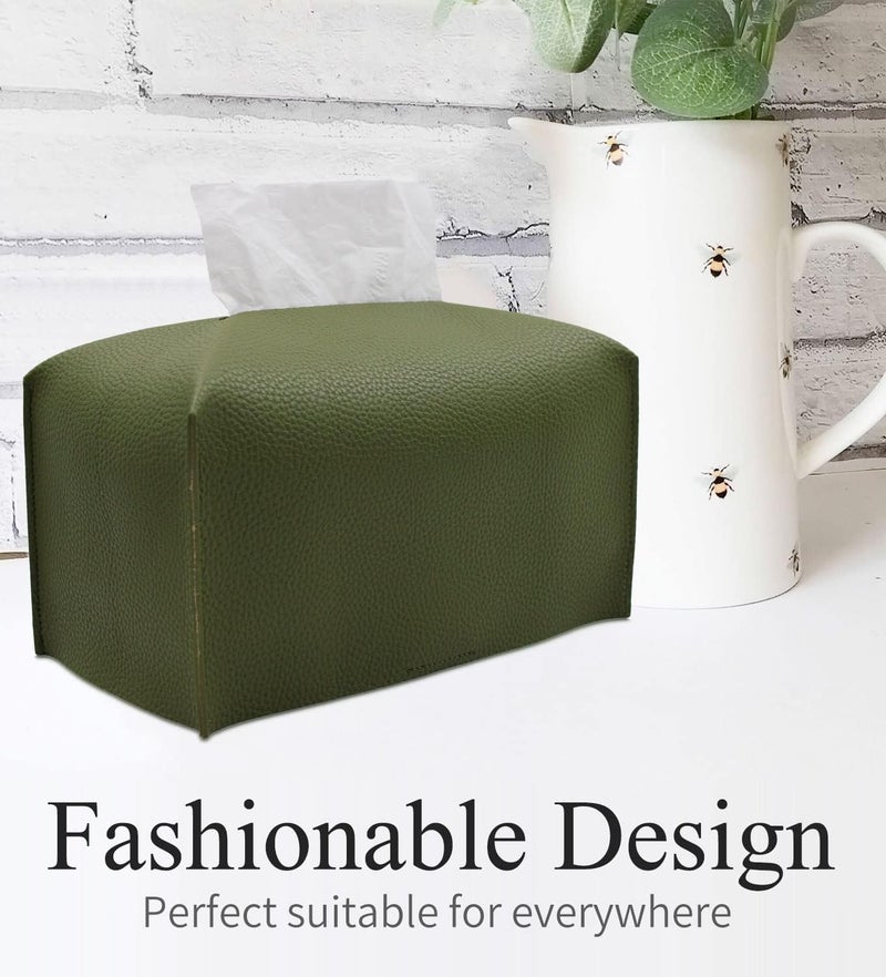Livelab Tissue Box Cover, Rectangular Modern Decorative PU Leather Tissue Box Case Organizer Holder for Vanity Countertop, Night Stands, Livingroom, Office Desk & Car 9.5X5X5'' | Olive Green - Image 4