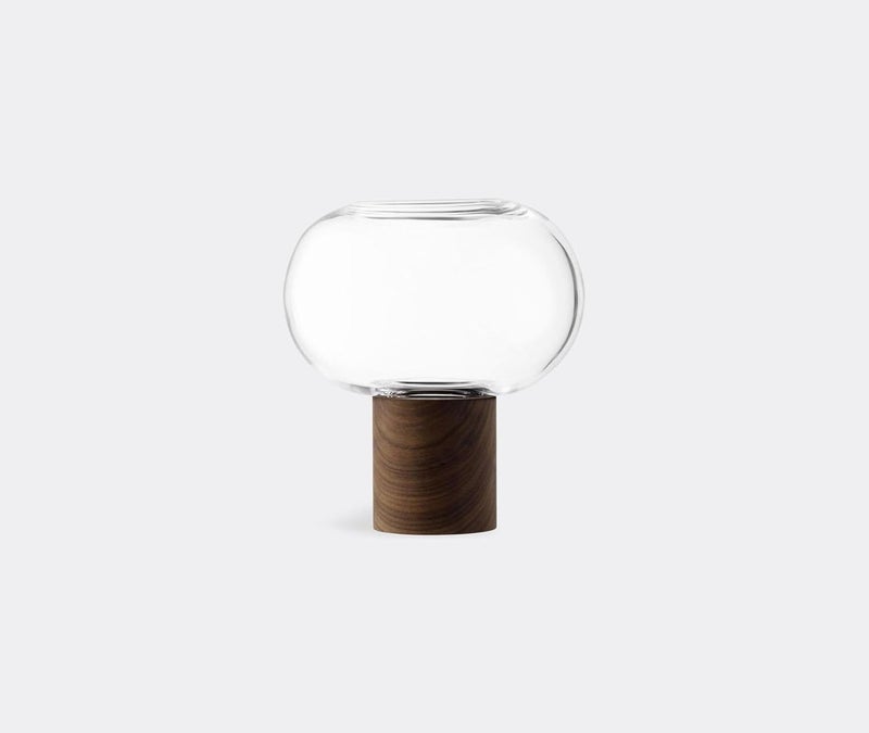 LSA Oblate Glass Vase with Walnut Base – Modern Home Décor H21.5cm x D19.5cm, Made in Poland - Image 1