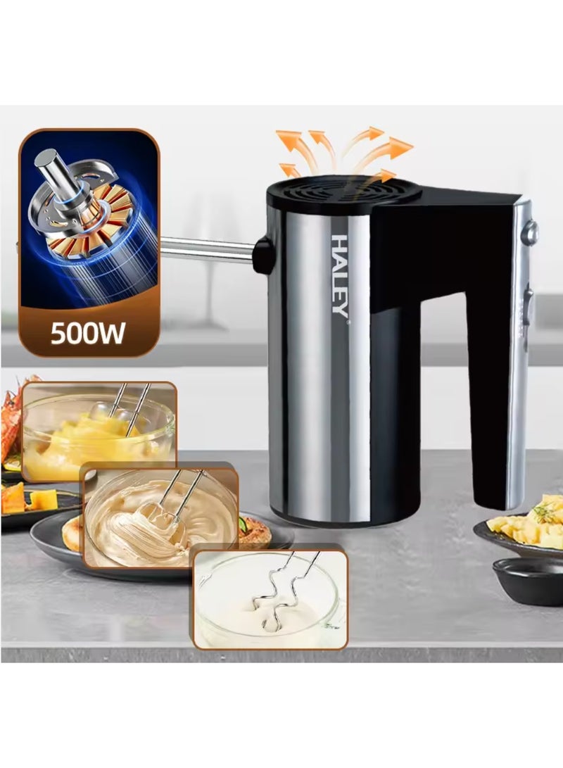 Haley خلاط يدوي كهربائي صغير عالي الجودة بقوة 500 وات لخلط الطعام وصنع العجين الدائري والكعك، خلاط يدوي من الفولاذ المقاوم للصدأ - Image 3