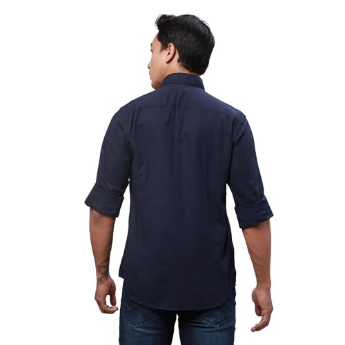 Raymond Men's Slim Fit Pure Cotton Solid Pattern Regular Collar Dark Blue Full Sleeve Casual Shirt - Image 4