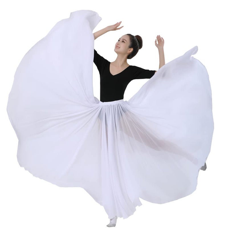 Backgarden White 720 Silky Sheer Chiffon Elastic Waist Long Dance Skirt for Belly Ballet Photography Performance Maxi Skirt - Image 5