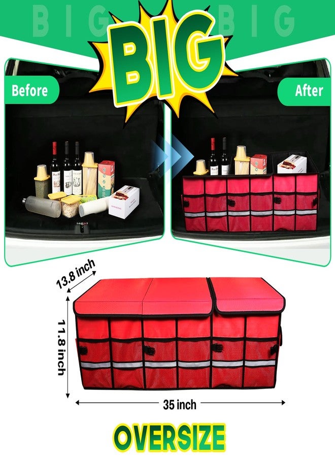 LI LIBZAKI Big Car Trunk Organizer, Cargo Organizer SUV Trunk Storage Non Slip Bottom Waterproof Collapsible Durable Multi Compartments-(Oversize,Red) - Image 3
