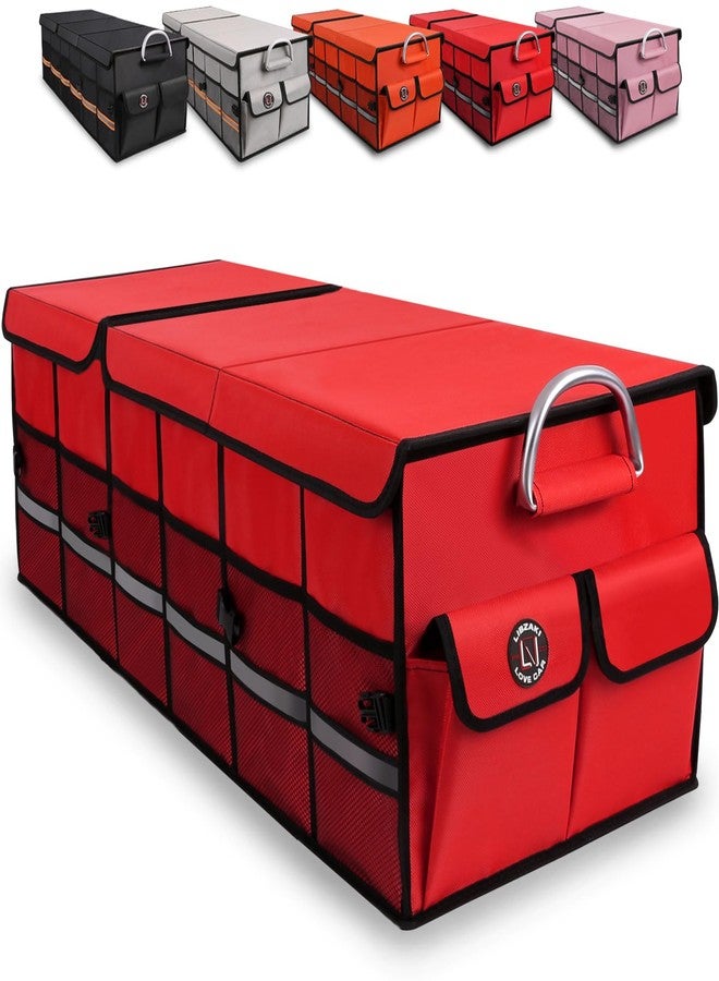 LI LIBZAKI Big Car Trunk Organizer, Cargo Organizer SUV Trunk Storage Non Slip Bottom Waterproof Collapsible Durable Multi Compartments-(Oversize,Red) - Image 1