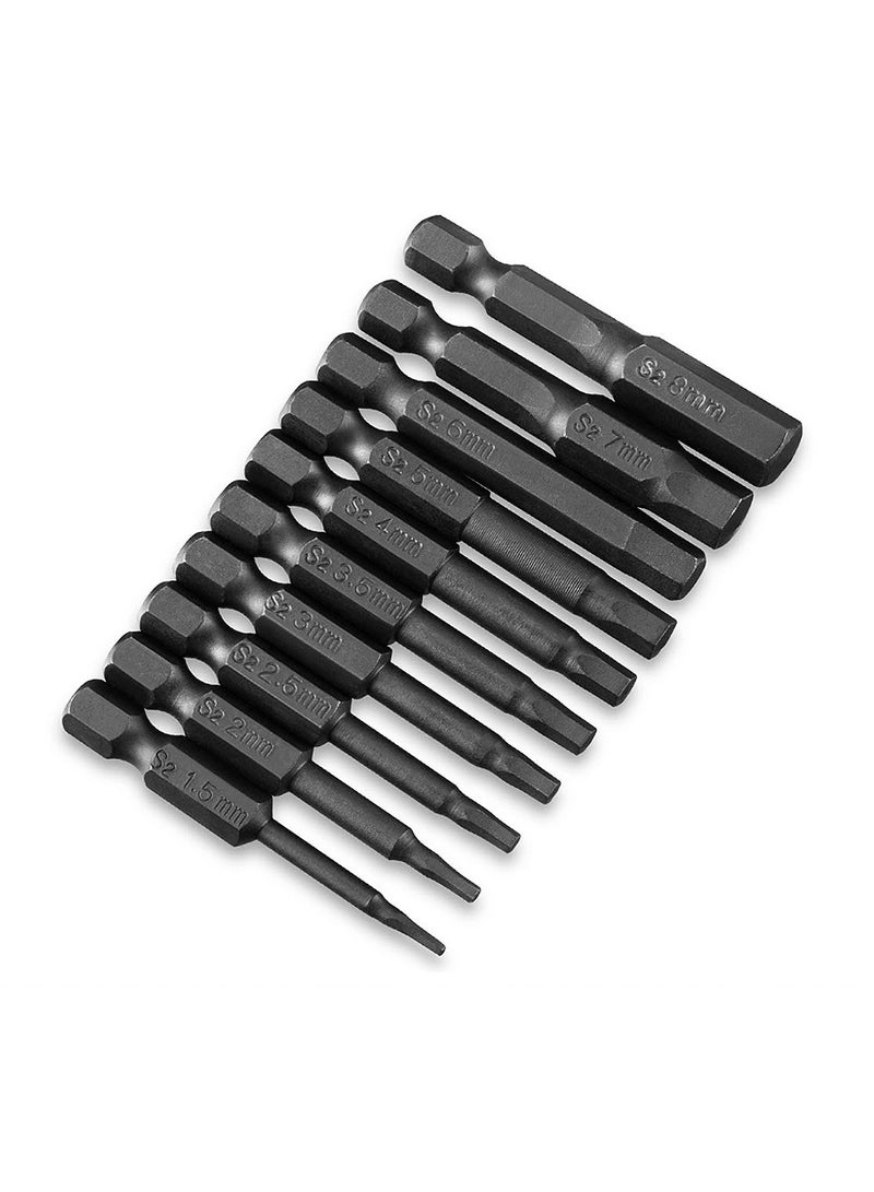 Yakumuz 10PCS Hex Head Allen Wrench Drill Bit Set, Yakumuz S2 Steel Hex Head Screwdriver Bit Set, with Magnetic, 1.5-8mm Metric, 1/4 Inch Hex Shank, 2 Inch Length, for Hand Held Wrench and Electric Drills - Image 1