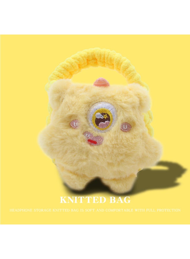 Cute Cartoon Yarn Knitted Mini Earphone Bag Coin Storage Pouch Fibre Cotton Filled Plush Toy For Infants And Toddlers-Color:Yellow-Height:10cm - Image 1