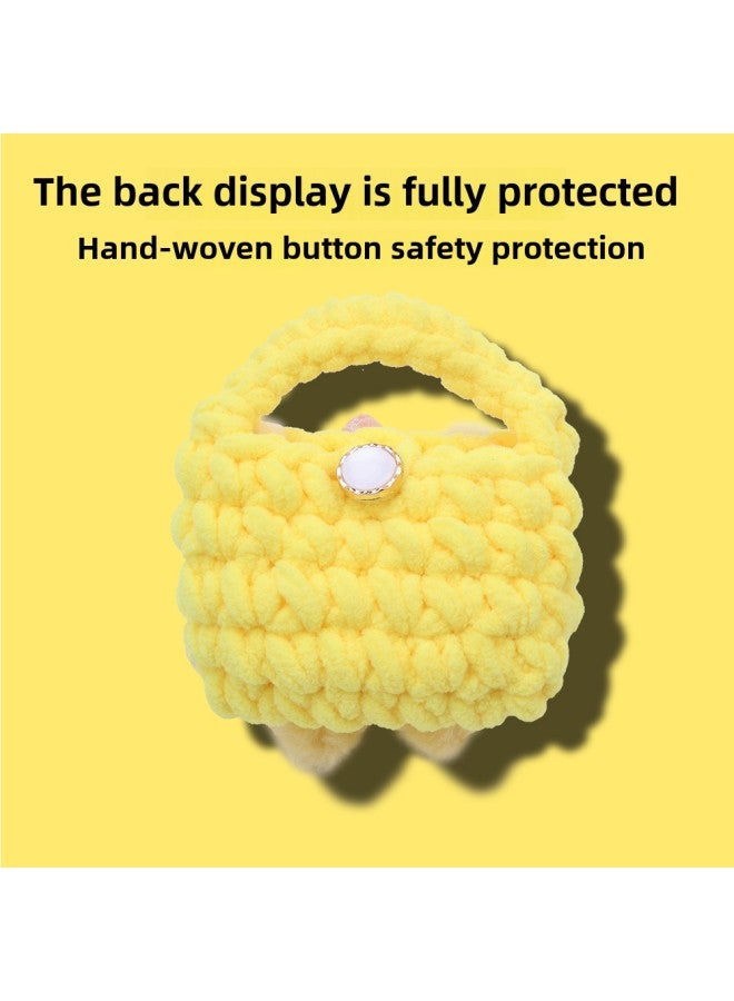Cute Cartoon Yarn Knitted Mini Earphone Bag Coin Storage Pouch Fibre Cotton Filled Plush Toy For Infants And Toddlers-Color:Yellow-Height:10cm - Image 3