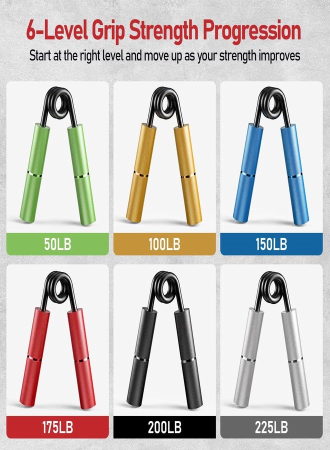 FitBeast Grip Strength Trainer Set, 6 Pack Aluminum Hand Grip Strengthener, 50LB-225LB Hand Gripper, Forearm Strengthener & Wrist Exerciser for Rock Climbing, Lifting & Pull-Ups - Image 2