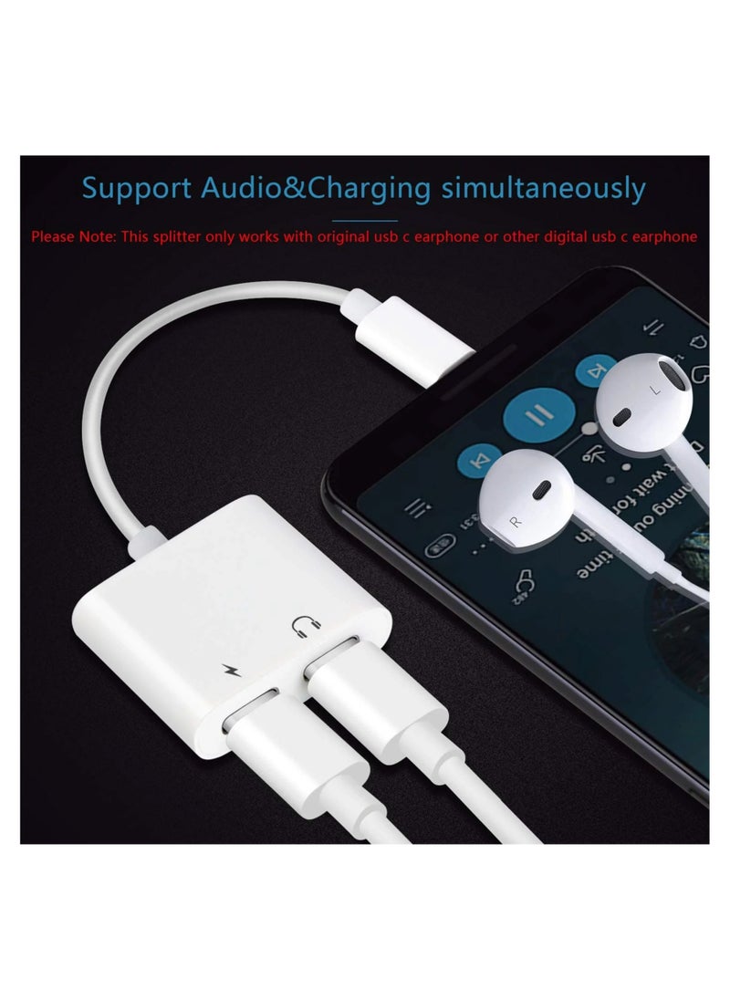 Generic - USB C Splitter,2 in 1 USB C to Dual USB C Audio&Charging Converter Adapter and USB C Headphone Jack Audio Dongle - White - Image 1