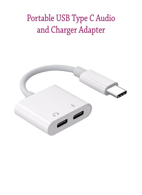 USB C Splitter,2 in 1 USB C to Dual USB C Audio&Charging Converter Adapter and USB C Headphone Jack Audio Dongle - White