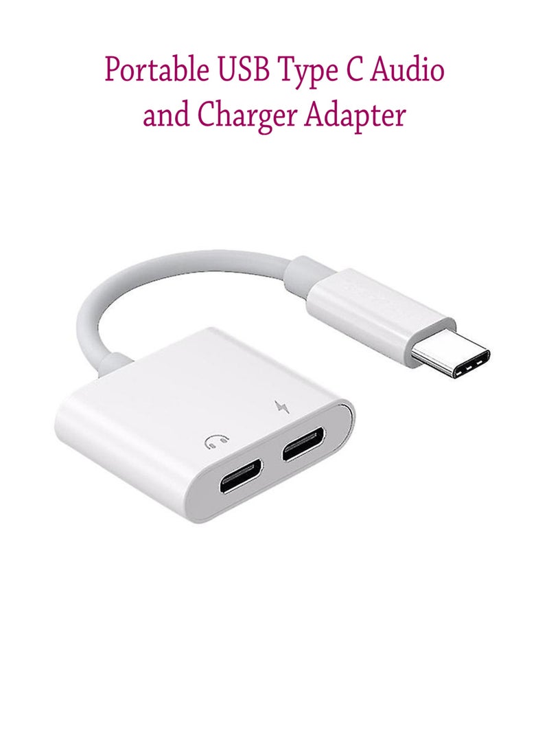 Generic - USB C Splitter,2 in 1 USB C to Dual USB C Audio&Charging Converter Adapter and USB C Headphone Jack Audio Dongle - White - Image 1