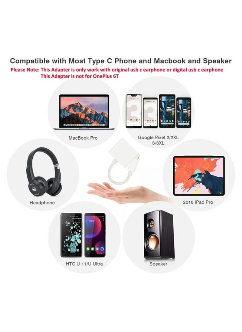 Generic - USB C Splitter,2 in 1 USB C to Dual USB C Audio&Charging Converter Adapter and USB C Headphone Jack Audio Dongle - White - Image 1