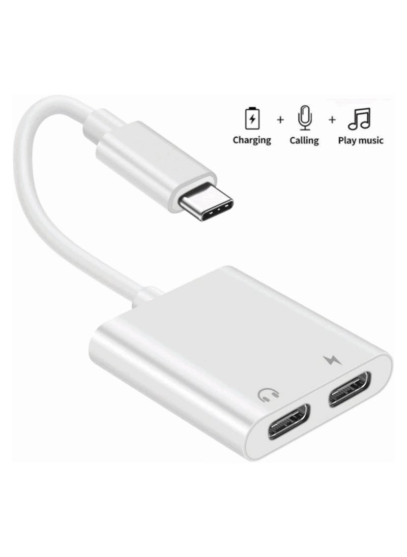 Generic - USB C Splitter,2 in 1 USB C to Dual USB C Audio&Charging Converter Adapter and USB C Headphone Jack Audio Dongle - White - Image 1