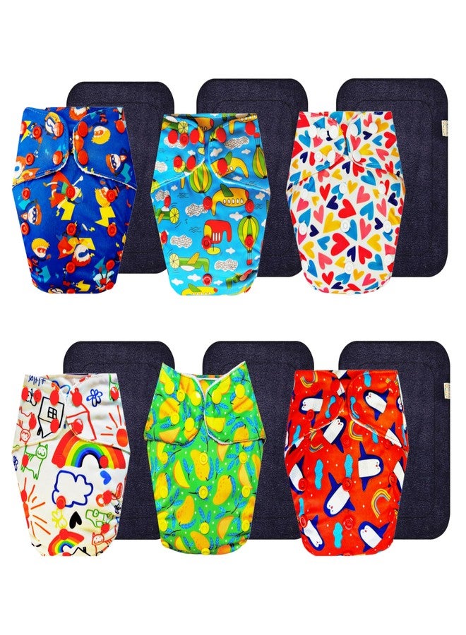 Dumbledo Premium Cloth Diaper with Black Insert (Pack of 6) | Hypoallergenic | Breathable | Adjustable Snaps | Ideal for Toddlers | 3 Months - 3 Years | Unisex Baby - Image 1
