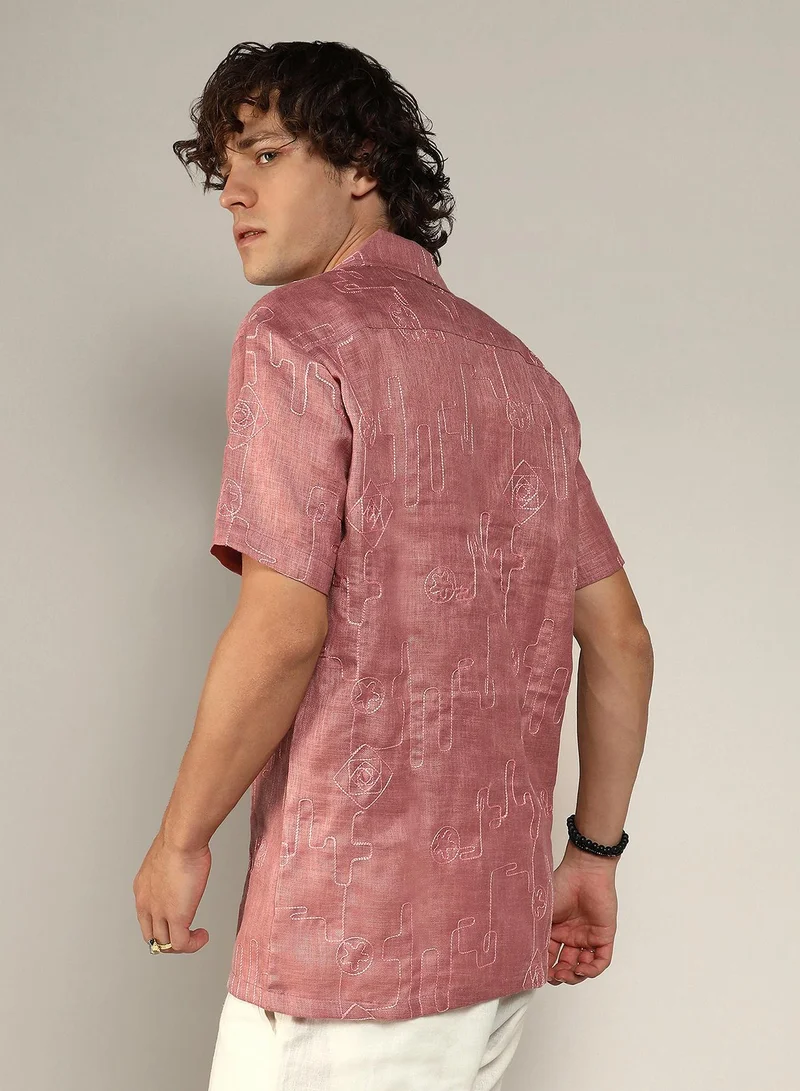 CAHOOT  Men's Rouge Pink Embroidered Lined Shirt for Men | Best Price UAE