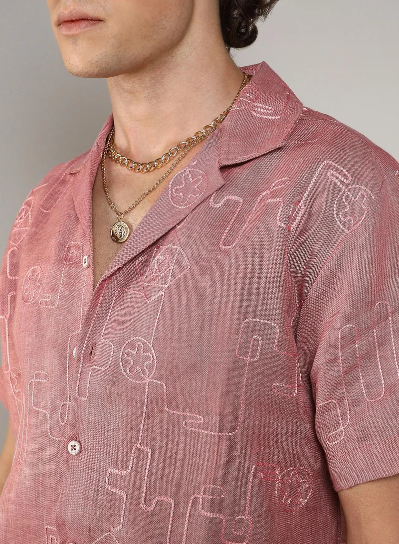 CAHOOT  Men's Rouge Pink Embroidered Lined Shirt for Men | Best Price UAE