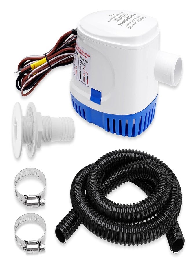 FILTERUP 1100 GPH Automatic Boat Bilge Water Pump 12V, 1-1/8 Inch Dia Bilge Pump Plumbing Kit with 6FT Hose, 2 Clamps, Thru-Hull Fitting, Ideal for Fishing Boats, Cruisers, Runabouts, Yachts - Image 1