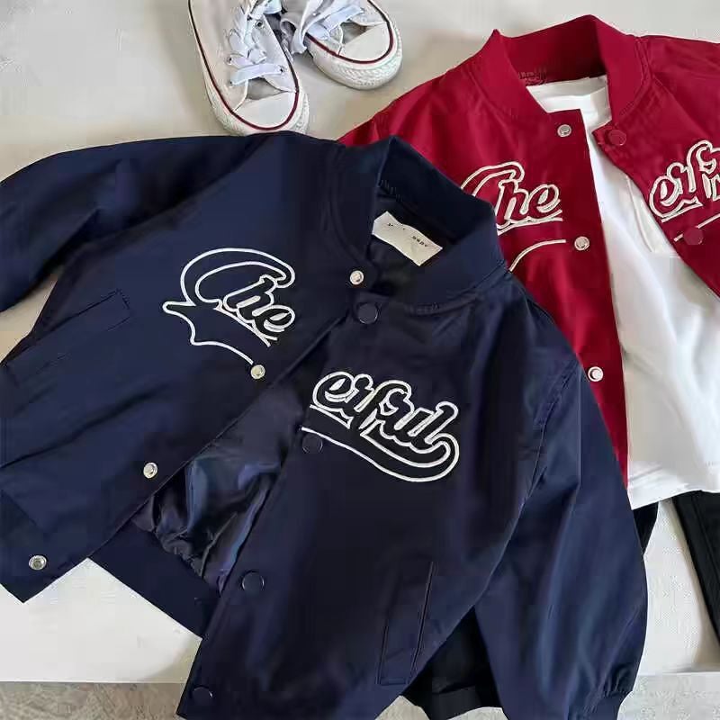 Boys' Jacket And Casual Pants Set, Toddler Cardigan Baseball Jacket, Korean Style Baby Letter Jacket, Straight-Leg Pants - Image 1