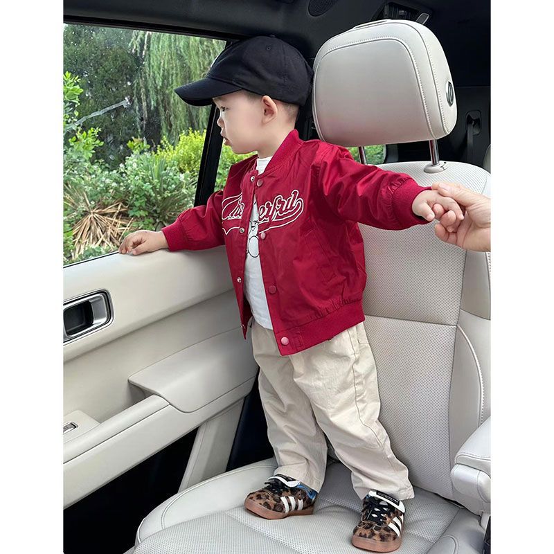 Boys' Jacket And Casual Pants Set, Toddler Cardigan Baseball Jacket, Korean Style Baby Letter Jacket, Straight-Leg Pants - Image 2