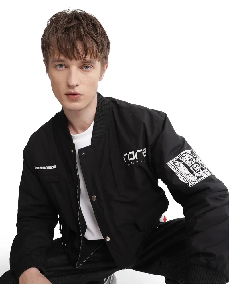 رير رابِت Men's Ribbed Collar Zipper Jacket