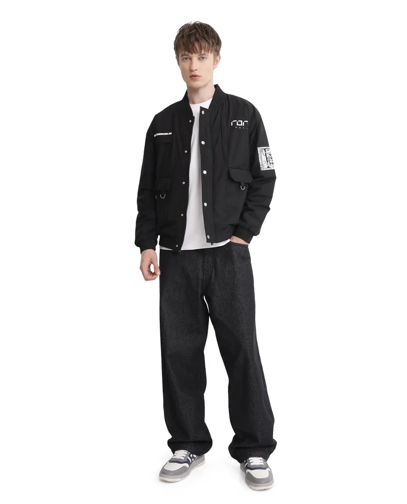رير رابِت Men's Ribbed Collar Zipper Jacket