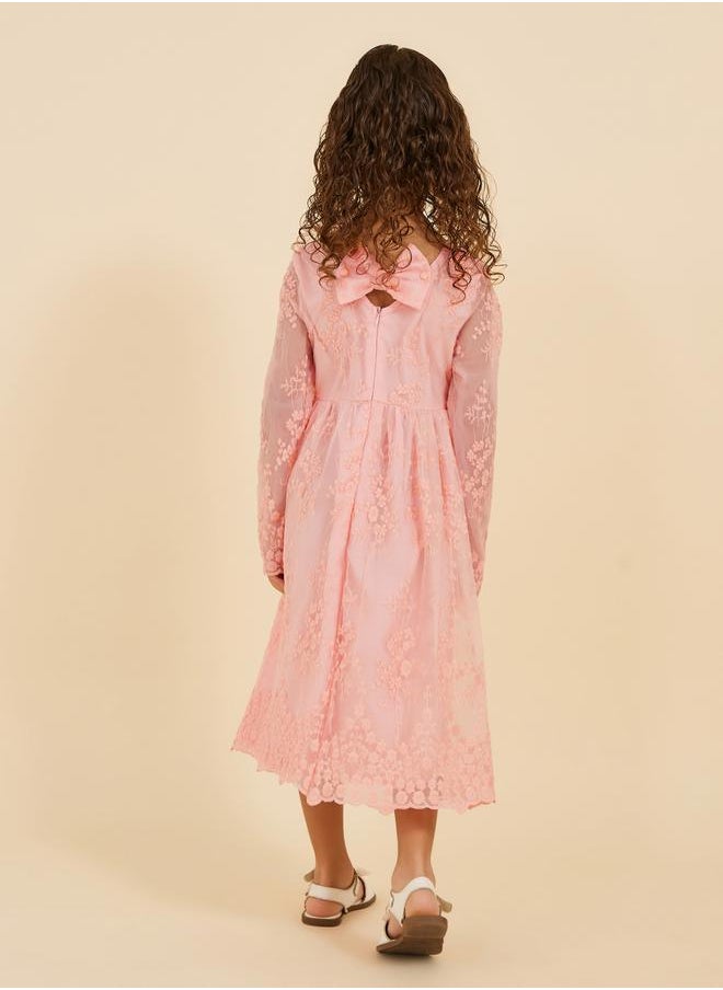 Styli - Lace Insert Round Neck Long Sleeve Dress - Image 1