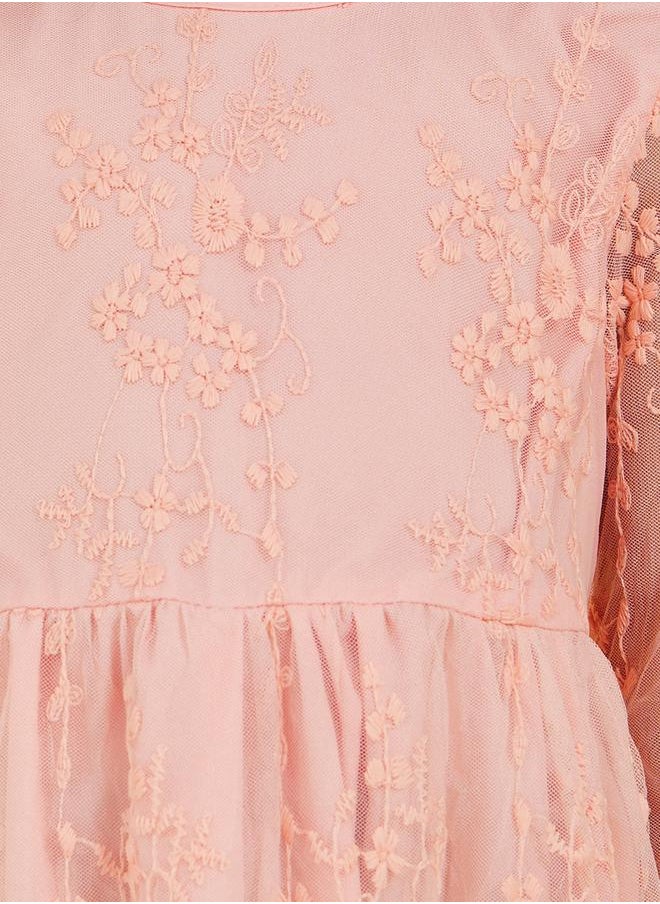 Styli - Lace Insert Round Neck Long Sleeve Dress - Image 1