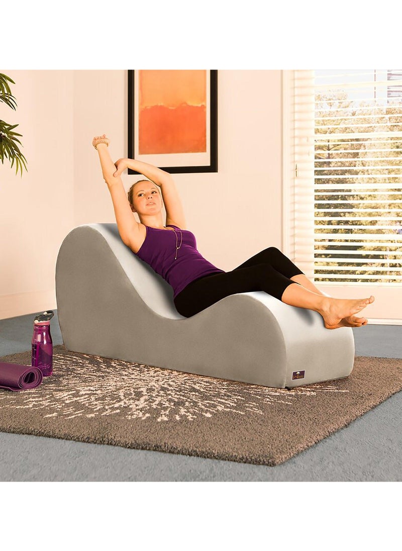 Wooden Twist - Modern Armless Wooden Chaise Lounge for Lounging, Yoga, and Stretching ( Beige ) - Image 1