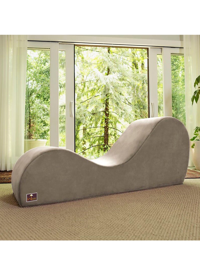 Wooden Twist - Modern Armless Wooden Chaise Lounge for Lounging, Yoga, and Stretching ( Beige ) - Image 1