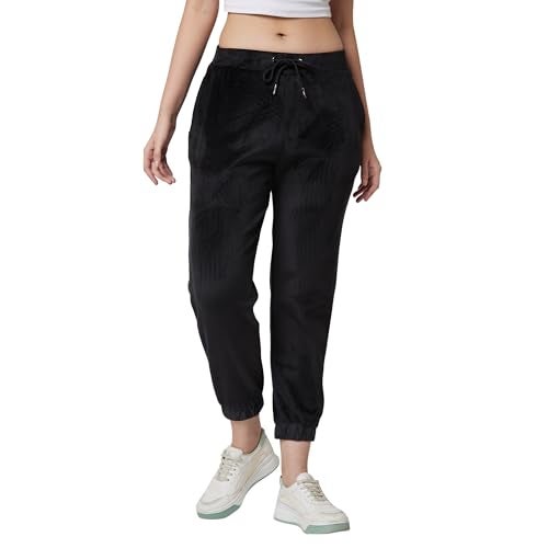 Spykar Mid Rise Jogger Fit Ankle Length Black Joggers Trackpant for Women (Size: XL)-WKJOG2BC037-Black - Image 1