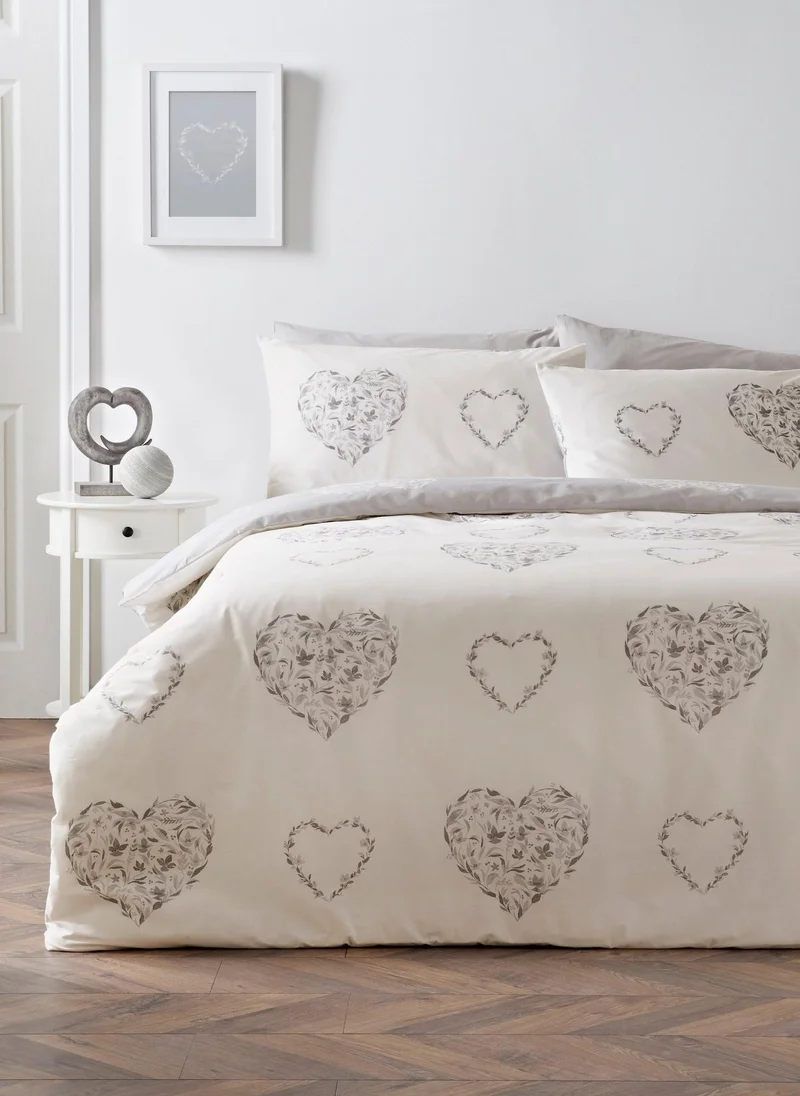 Matalan Grey Floral Hearts Duvet Set