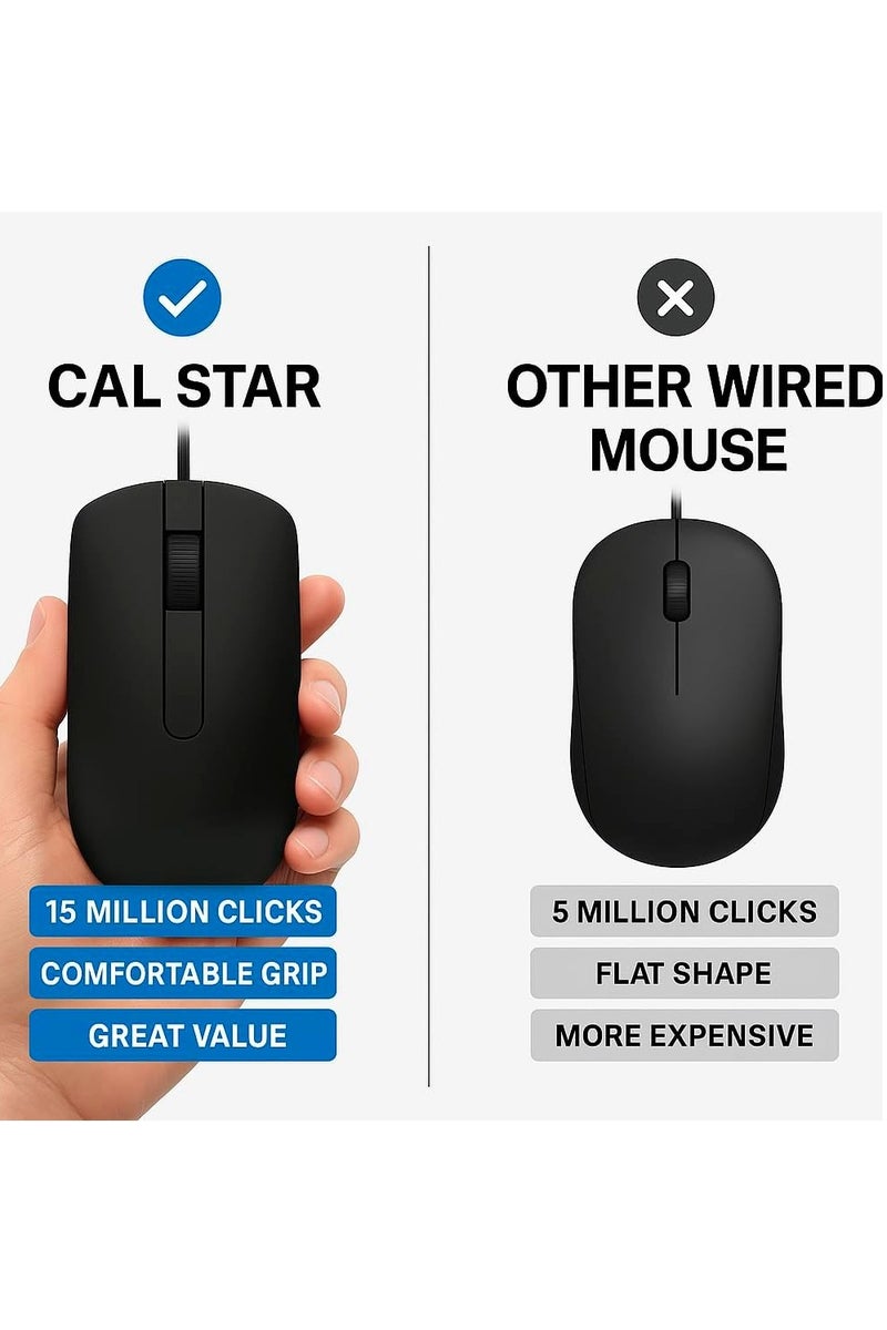 CAL STAR HK-50 Wired Ergonomic Office Mouse with Mouse Pad – 1600 DPI, USB Connectivity, Smooth 3D Scrolling, Plug & Play, Comfortable & Durable for Everyday Use, Precision, Long Cable (1.10M), Ideal for Work & Professionals - Image 3