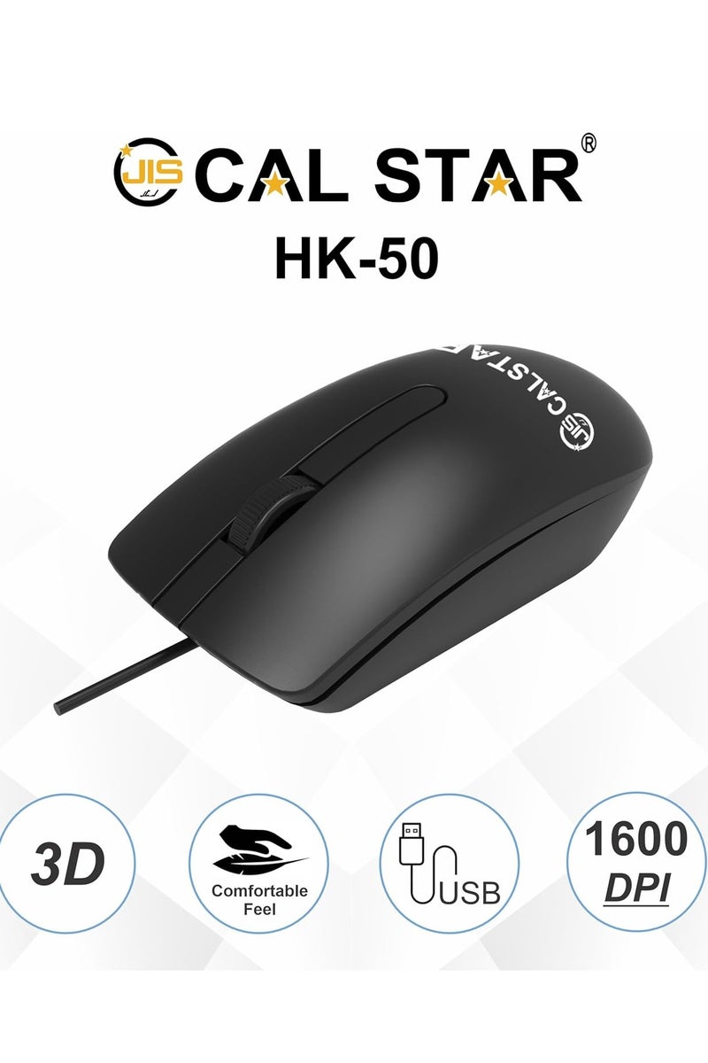 CAL STAR HK-50 Wired Ergonomic Office Mouse with Mouse Pad – 1600 DPI, USB Connectivity, Smooth 3D Scrolling, Plug & Play, Comfortable & Durable for Everyday Use, Precision, Long Cable (1.10M), Ideal for Work & Professionals - Image 2