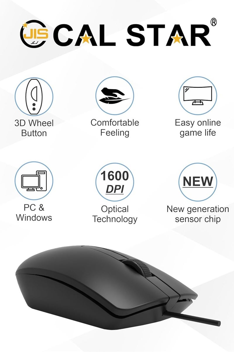 CAL STAR HK-50 Wired Ergonomic Office Mouse with Mouse Pad – 1600 DPI, USB Connectivity, Smooth 3D Scrolling, Plug & Play, Comfortable & Durable for Everyday Use, Precision, Long Cable (1.10M), Ideal for Work & Professionals - Image 5
