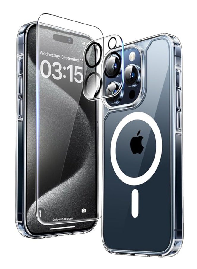 إلترازون "iPhone 15 Pro 5-in-1 Magnetic Case: 6.1-Inch Clear Protection with 2 Screen Protectors, 2 Camera Lens Protectors, 12 FT Drop Protection, and MagSafe Compatibility" - Image 1
