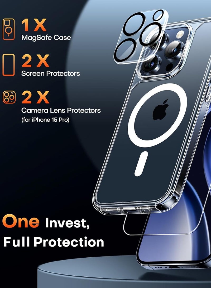 إلترازون "iPhone 15 Pro 5-in-1 Magnetic Case: 6.1-Inch Clear Protection with 2 Screen Protectors, 2 Camera Lens Protectors, 12 FT Drop Protection, and MagSafe Compatibility" - Image 3