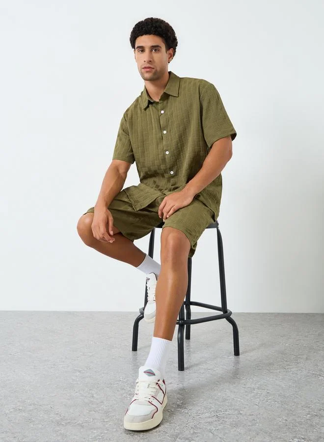 Take Two Men Textured Spread Collar Shirt and Shorts Co-Ords