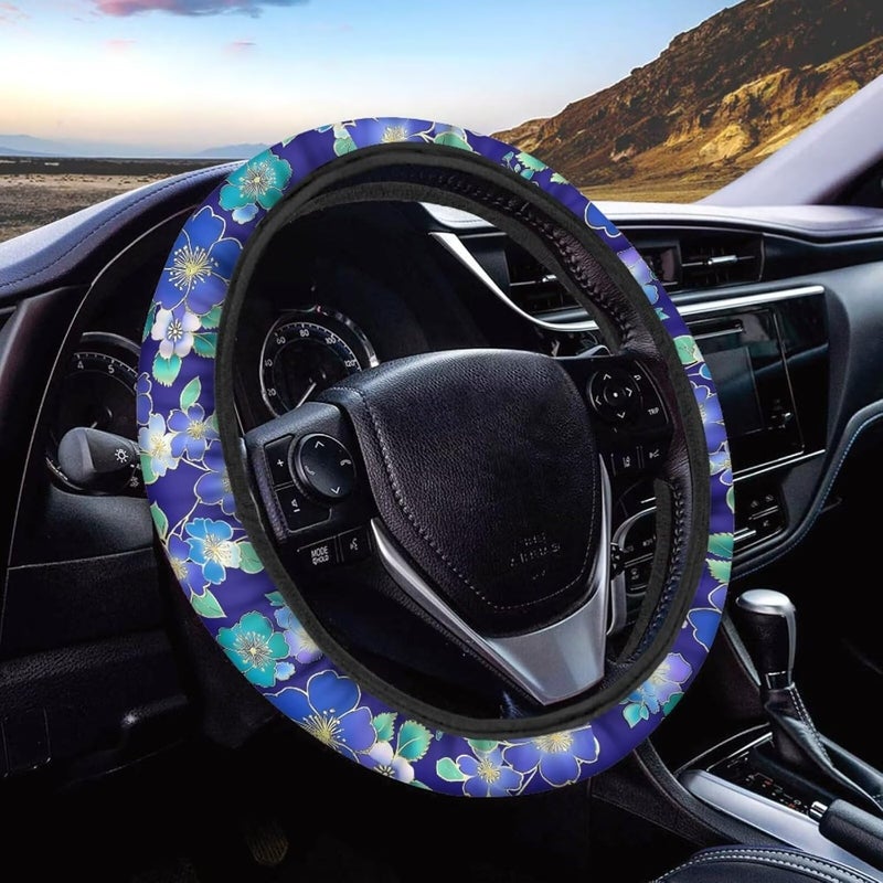 Car Steering Wheel Cover for Women and Men,Non-Slip Breathable Steering Wheel,Universal 14.5"-15" Fit for Cars and SUVs Purple Steering Wheel Cover(Golden Thread Cherry Blossoms) - Image 1
