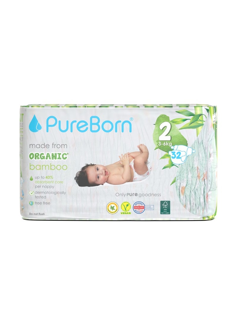 PureBorn Organic Baby Tape Style Diapers Size-2 3-6 kg Daisy Print  - Image 1
