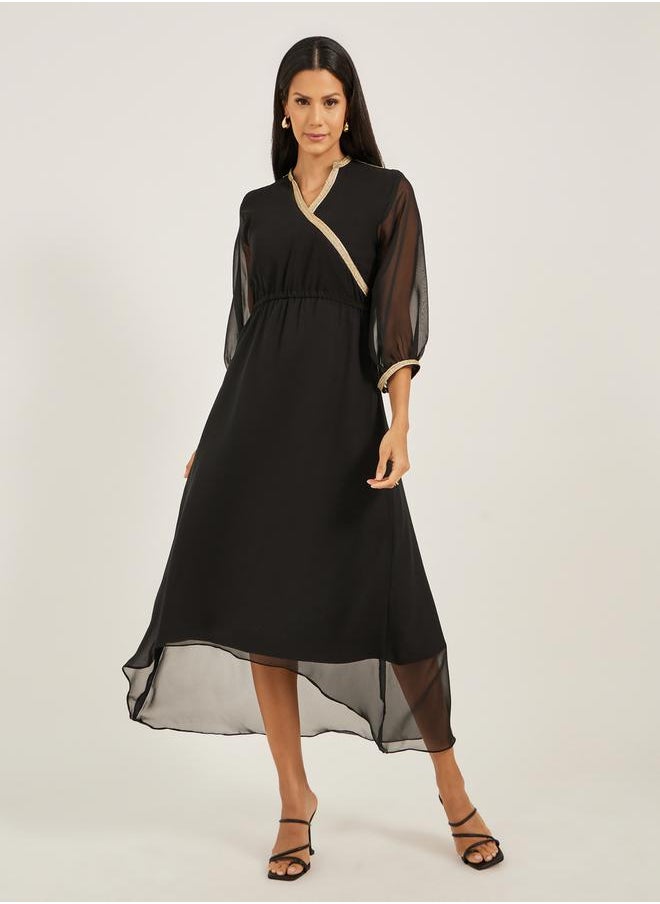 Maxim Creation Lace Detail Asymmetric Hem A-Line Midi Dress by Styli  - Image 2