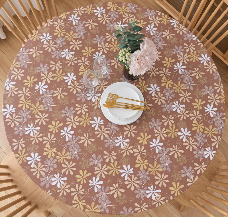 Pioggia مفرش طاولة بيضاوي الشكل من الفينيل ذو حواف مطاطية وظهر من الفلانيل - غطاء بلاستيكي مقاوم للماء والزيوت مصنوع من مادة PVC (يناسب الطاولات حتى عرض 42 بوصة × طول 60 بوصة) - Image 1