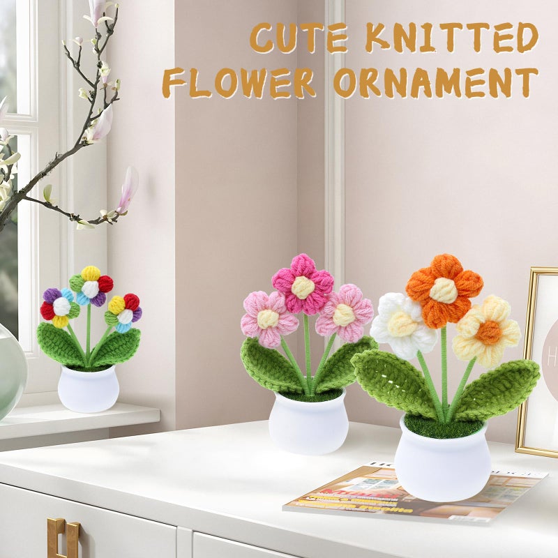 إيتشياي Yiqiyi crochet صغيرة الزهور زهور زهرة فنية زهرة متشابكة للسيارة لوحة القيادة يدويًا ديكور المكتب المنزلي (Puff Flower Pink) - Image 5