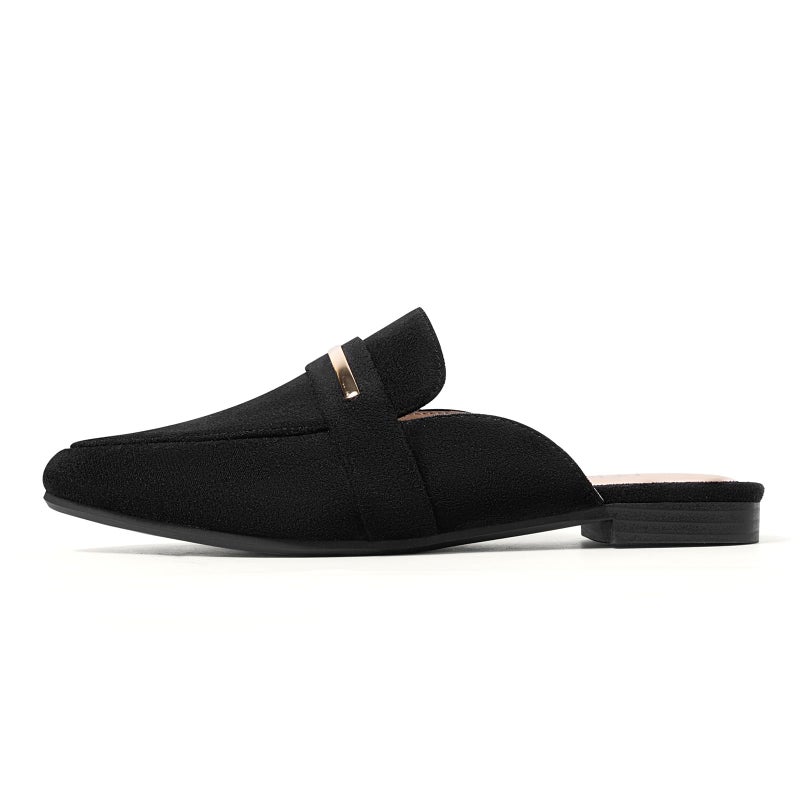 MUSSHOE Comfortable Work Women's Mules - Casual Slip on Black Suede Backless Loafers-Office Business Teacher Dressy Flats 2025 for Professionalâ€‹ Women - Black Suede 8 - Image 3