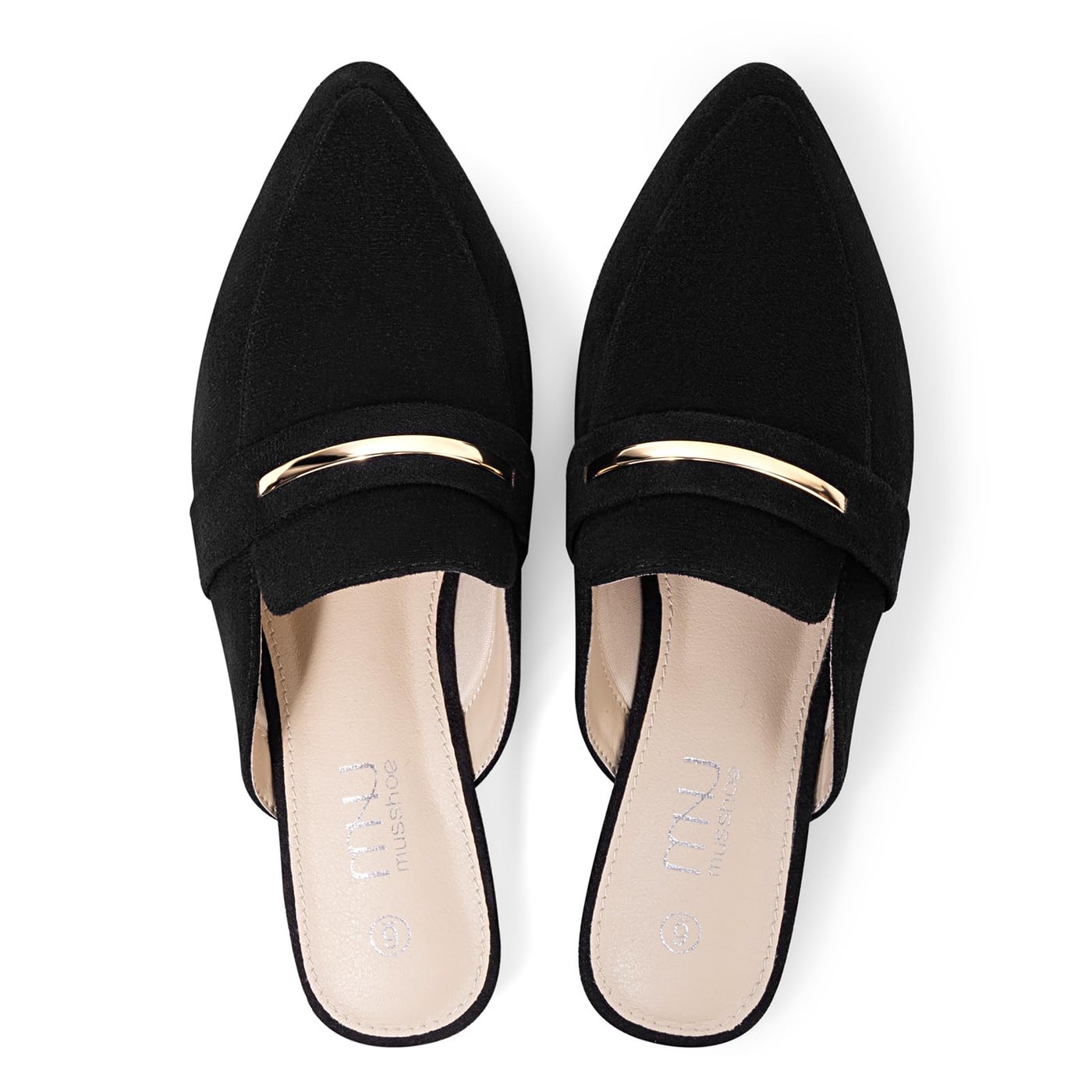MUSSHOE Comfortable Work Women's Mules - Casual Slip on Black Suede Backless Loafers-Office Business Teacher Dressy Flats 2025 for Professionalâ€‹ Women - Black Suede 8