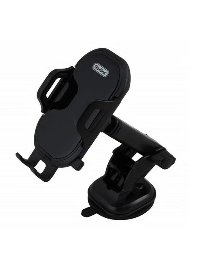 GD-HD691 Shockproof Car Phone Mount Holder – Universal 360° Rotating Cradle for Dashboard & Windshield, Strong Suction Base, One-Touch Lock, Anti-Shake Grip, Adjustable Viewing Angle, Compatible with iPhone, Samsung, Huawei, Xiaomi & More – Black