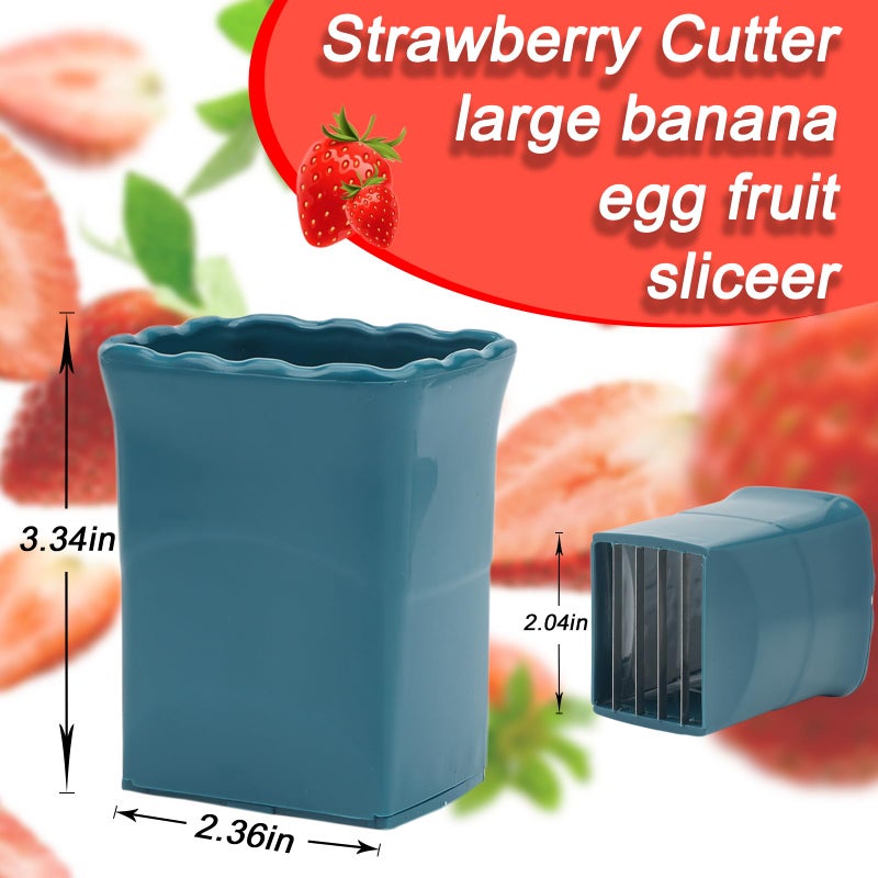 Tulobi 2 Pcs Cup Slicer  Stainless Steel Egg Stainless  Strawberry Slicer  Mini Fruit Slicer Cup  Quickly Making Fruit Vegetable Salad  Creative Convenient Kitchen Gadget (Navy Blue + Cyan) - Image 2