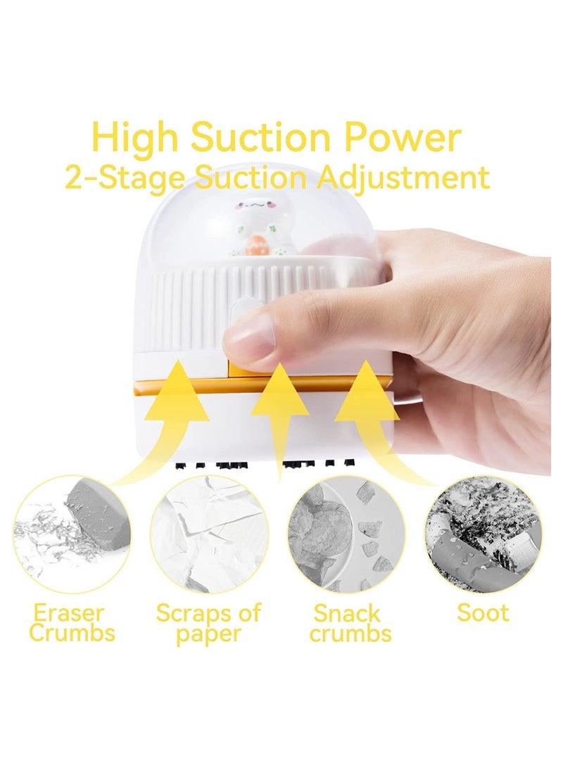 Desktop Vacuum Cleaner, USB Charging with Vacuum Nozzle Cleaning Brush and Night Lamp, Cordless& 360º Rotatable Design Mini Table Dust Vaccum Cleaner for Cleaning Dust, Crumbs, Keyboard (White) - Image 4