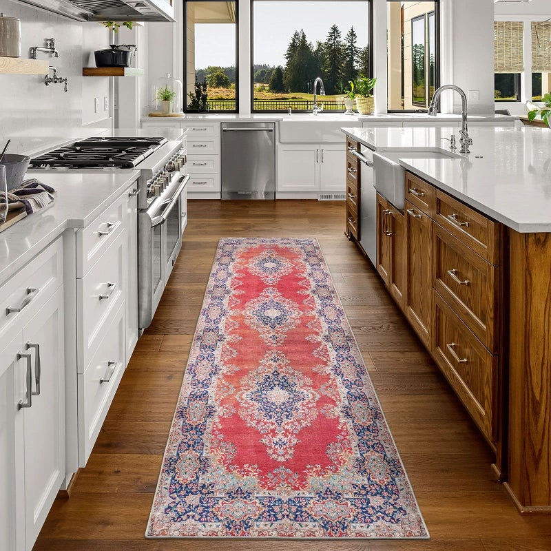 DECOMALL DECOMALL Washable Rug Runners  Red 26x9 Carpet Hallway Runners with Rubber Backing Non Slip Kitchen Runner